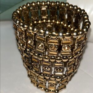 Vintage Stylish Gold Beaded Cuff Bracelet with Faux Crystal Beads
